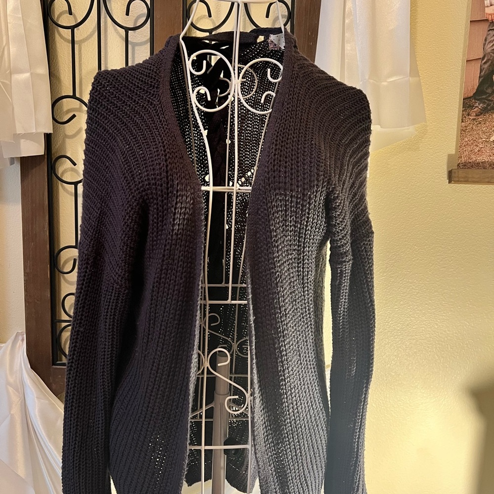 Pink Rose Navy Blue Knit Cardigan